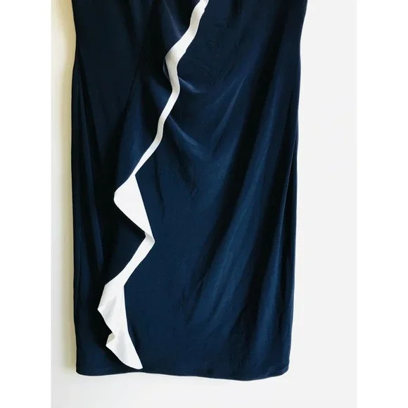 NWT Lauren Ralph Lauren Women Navy/White Midge‎ Two Tone Ruffle Sheath Dress sz6 - Picture 8 of 9